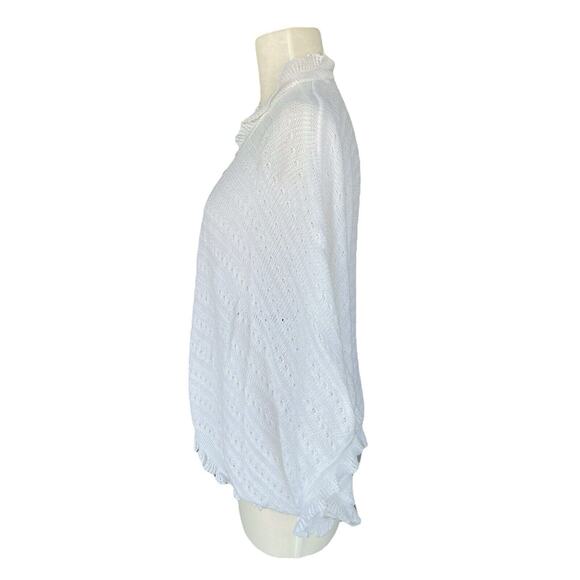 Vintage Saks Fifth Avenue 100% Cotton Delicate Knit Ruffled Cardigan Sweater - Picture 2 of 5